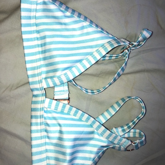 light blue and white striped bikini